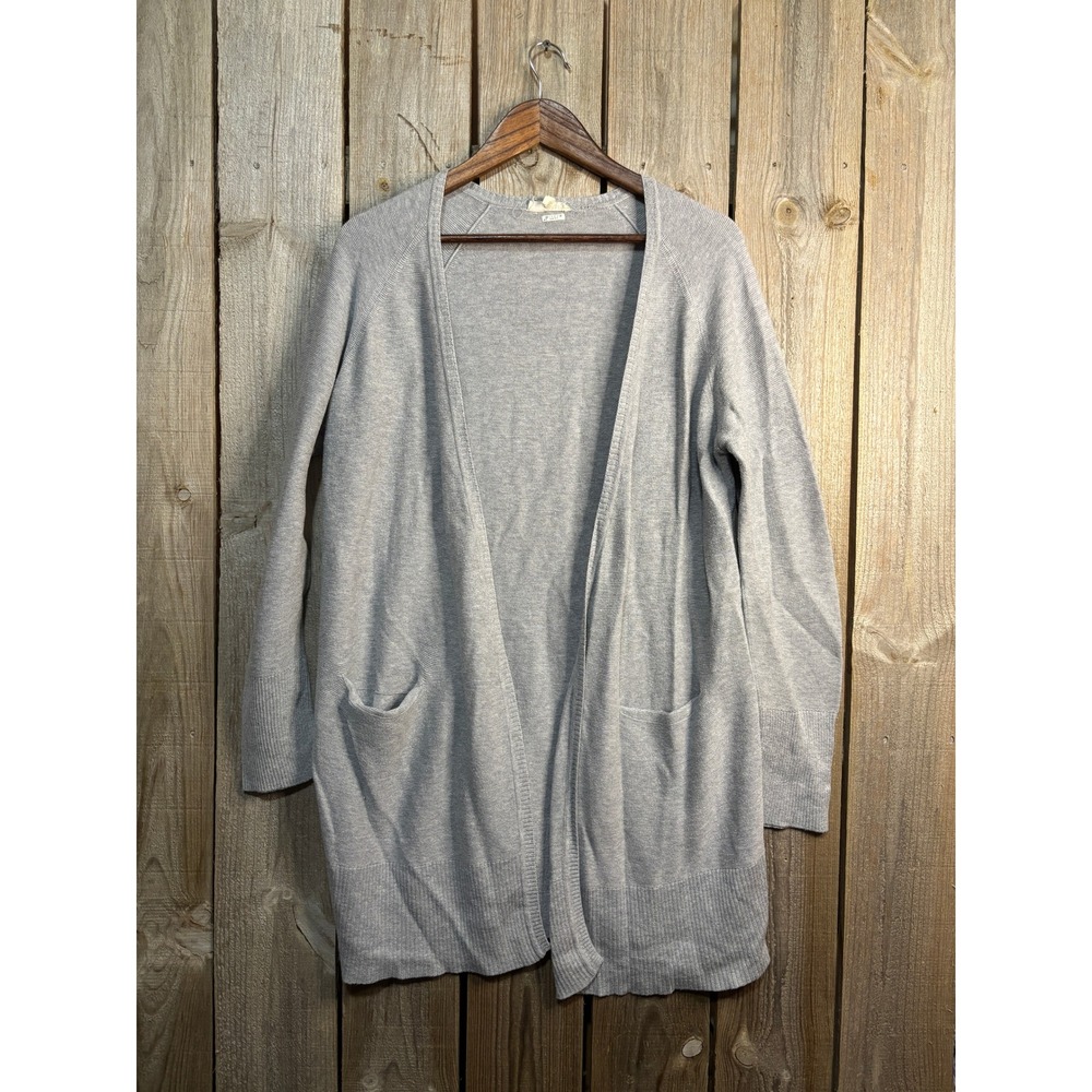Eileen Fisher Womens Gray Open Front Longline Cardigan Size S‎ Pocket Raglan